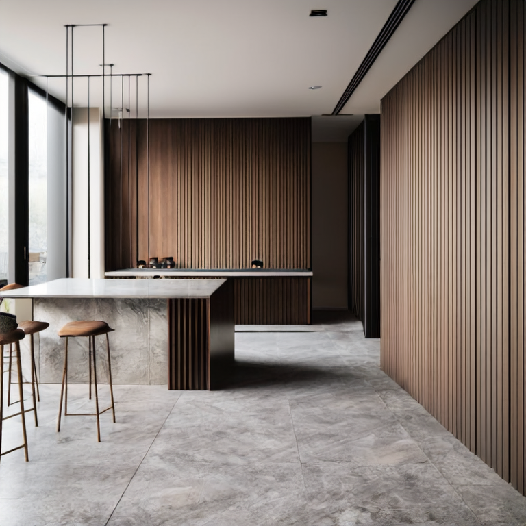 Limestone Tiles with Wood and Metal